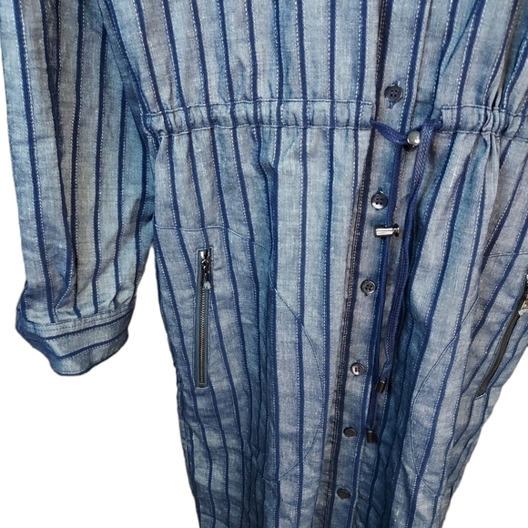 Etcetera E3 Blue striped NWT shirt dress drawstring waist collar, size 2 - Picture 3 of 15
